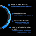 Ultra Fine Carbon Fiber Leather Steering Wheel Cover, Anti Slip and Sun Protective Protect The Steering Wheel, Easy to Install,Universal of 14.5"-15" (Blue)