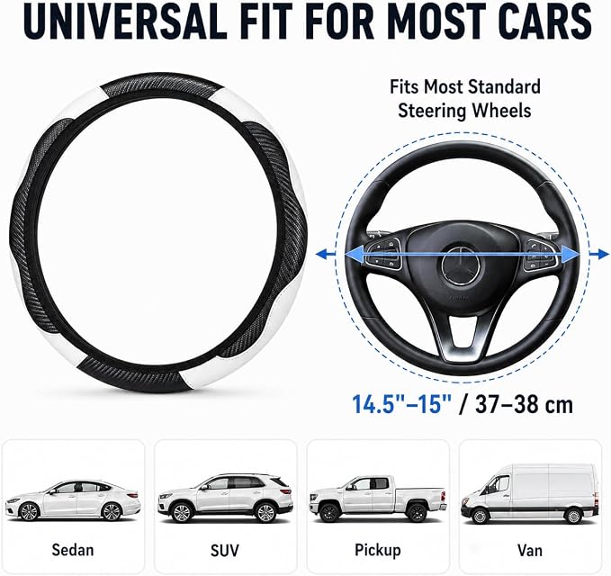 Car Steering Wheel Cover 15 inch, Microfiber PU Leather Elastic Steering Wheel Protector, Anti-Slip Breathable Car Interior Accessories for Most Cars (White)
