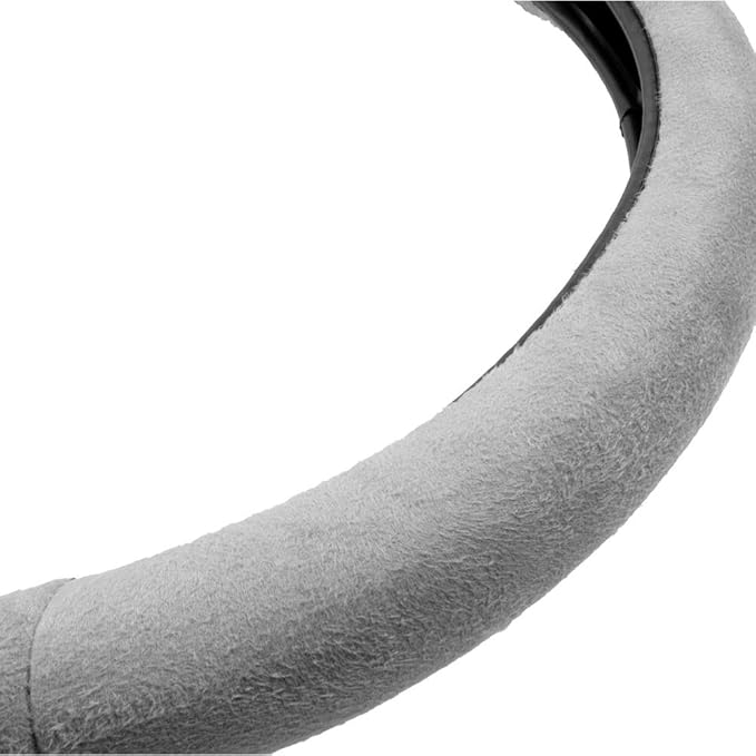 Ergonomic Leather Grip Steering Wheel Cover - Soft Plush Memory Foam Grip for Standard Size Wheels 14.5-15 inch Gray