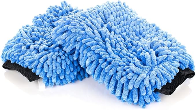 Premium Chenille Microfiber Knobby Wash Mitts - Perfect for Car Washing and Detailing; Scratch-Free, Lint-Free, Double-Sided, Plush, and Absorbent; Blue (2-Pack)