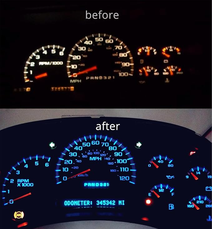 74 Led Bulb Dash Lights 3SMD Super Bright T5 2721 37 286 Wedge PC74 Twist Socket Automotive Instrument Panel Gauge Light Kits Cluster Shift Indicator Interior Bulbs Ice Blue Pack of 20