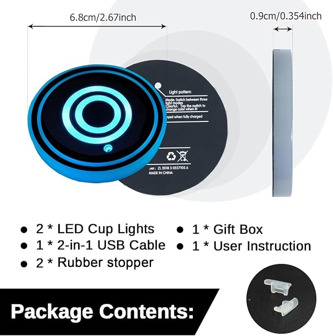 2PCS LED Car Cup Holder Lights, Light up Car Coasters for Cup Holders 7 Color-Changing Light Up Cup Holder Insert Coasters, Waterproof Car Accessories for Teens, Car Gifts for Men & Women