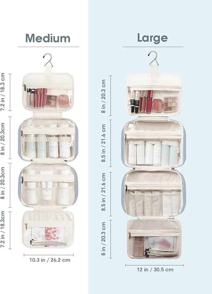Hanging Toiletry Bag for Women Travel Makeup Bag Organizer Toiletries Bag for Travel Size Essentials Accessories Cosmetics (Greyish Blue (Medium))