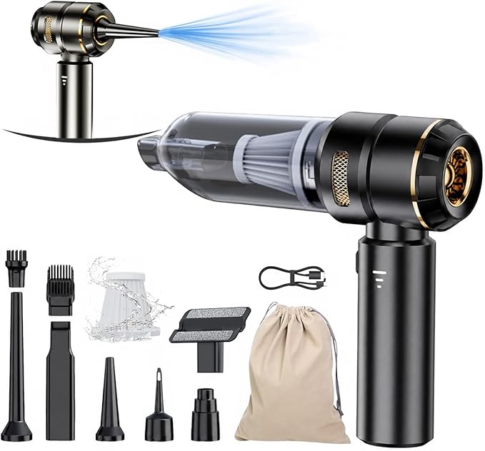 Car Vacuum Portable Cordless 20000PA High Power 4-in-1 Compressed Air Duster & Air Blower & Pump Hand Held Vacuum with Brushless Motor for Car, Home, Office,Camping Ideal Gifts for Men & Women
