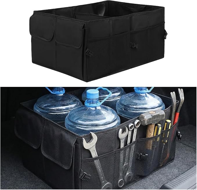 HZEL Car Trunk Organizer, Foldable Large Capacity Vehicle Backseat Cargo Net Storage Container with Handle, Collapsible Waterproof Automotive Trunk Storage Organizer, Universal for Vehicles