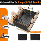 Back Seat Extender for Dogs, Hard Bottom Dog Car Seat Cover for Back Seat Waterproof with Mesh Window and Storage Pocket, Dog Hammock for for Full Size Truck SUV