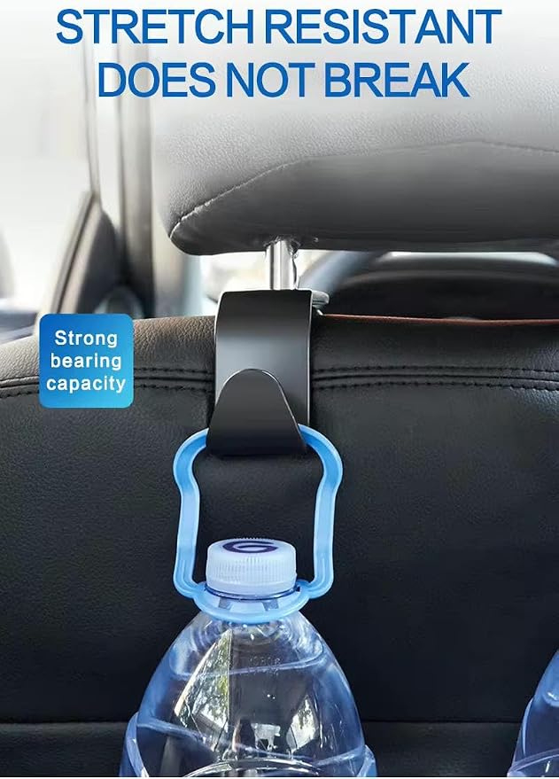Car Purse Hook, 4 Pack Sturdy Headrest Hooks - Heavy Duty Purse Hanger for Handbags, Grocery Bags, Coats, Universal Fit for All Cars, SUVs, Minivans (Black)
