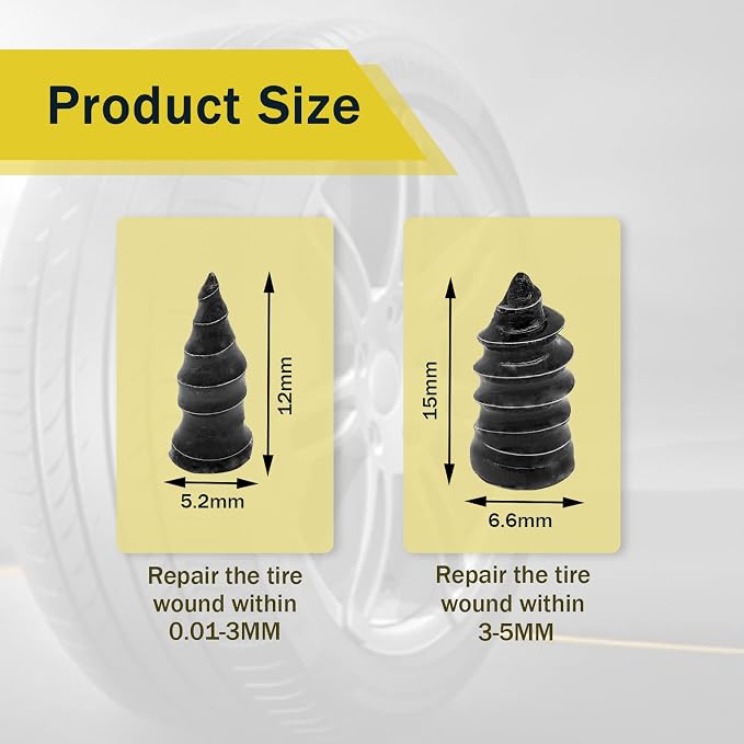 60PCS Tire Repair Rubber Nail, Vacuum Tire Repair Kits Spiral Rubber Nails, Tire Screw Plug Fast Tool Self Service Tire Repair Nail for car, Motorcycle, Truck, Tractor Tire Puncture Repair