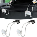 Car Headrest Hook, 2 Pack Bling Backseat Organizer Hanger for Purse Clothes Grocery Bag, Rhinestones Auto Headrest Storage Holder, Universal Car Seat Accessories for Most Vehicle (AB)