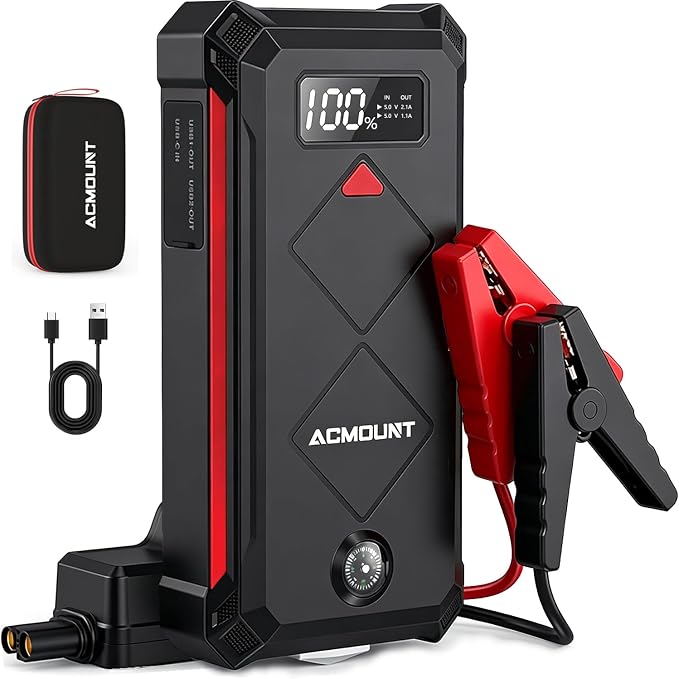 P100 Car Jump Starter, 5000A Peak Lithium Jump Starter Battery Pack for Up to 10.0L Gas or 8.0L Diesel Engine, Safe 12V Portable Battery Starter Power Pack with LED Screen & LED Light
