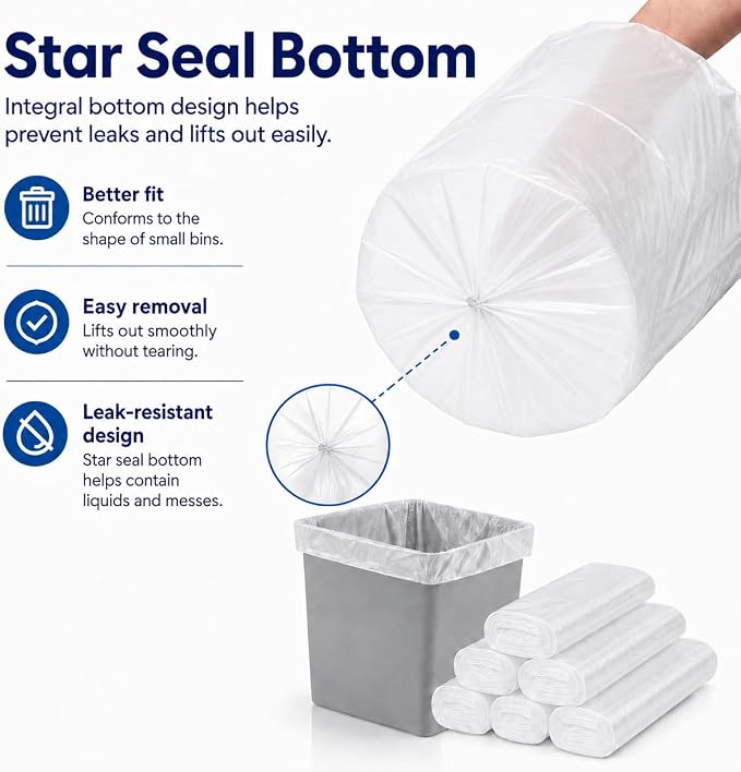 2 Gallon 80 Counts Small Clear Trash Bags Garbage Bags by, Bathroom Trash Can Bin Liners, Small Plastic Bags for home office kitchen, Clear