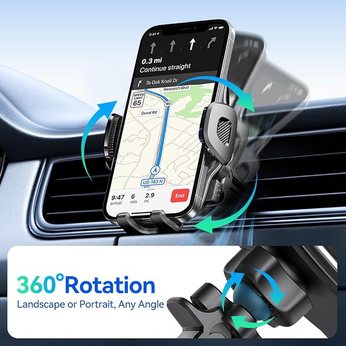 2026 New Car Vent Phone Holder [Thick Cases Friendly] Rotatable Universal Phone Mount for Your Car with Wide Clamp, Car Phone Holder Mount for iPhone 17 Pro Max 15 14 13 Samsung S25
