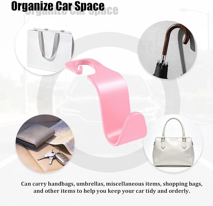 Car Seat Headrest Hook, 4PCS Vehicle Seat Back Hanger Storage Organizer for Handbag Purse Coat, Auto Interior Headrest Hook, Universal for SUV Automobile Truck (Pink)