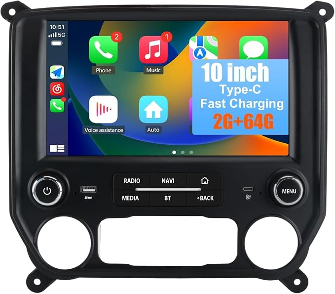 Android 13 Car Radio Compatible for Chevrolet Silverado/GMC Sierra 2014-2019,10 Inch Wireless CarPlay Android Auto Head Unit Stereo Built-in DSP WiFi SWC Type-C Fast Charging [2G+64G]
