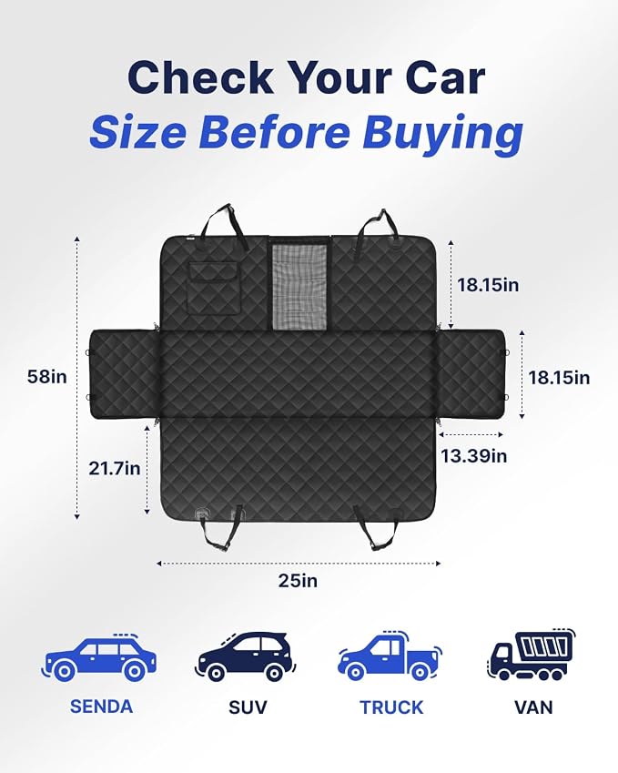 Dog Car Seat Cover for Back Seat, 600D Heavy Duty Waterproof & Scratch-Resistant for Car with Side Flap, Pet Back Seat Covers for Car with Seatbelt Black.