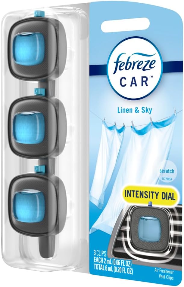 Car Air Freshener, Odor-Fighting Automotive Vent Clip, Linen & Sky Scent, 3 Count