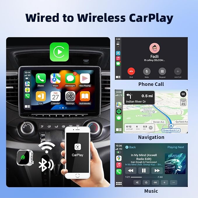 Wireless CarPlay Adapter for iPhone, Convert Wired to Wireless Apple CarPlay Adapter, Plug & Play, No Delay & Stable Control, Mini Size, USB & USB-C/Type-C for Cars 2016+ iOS10+, CarPlay Dongle Black