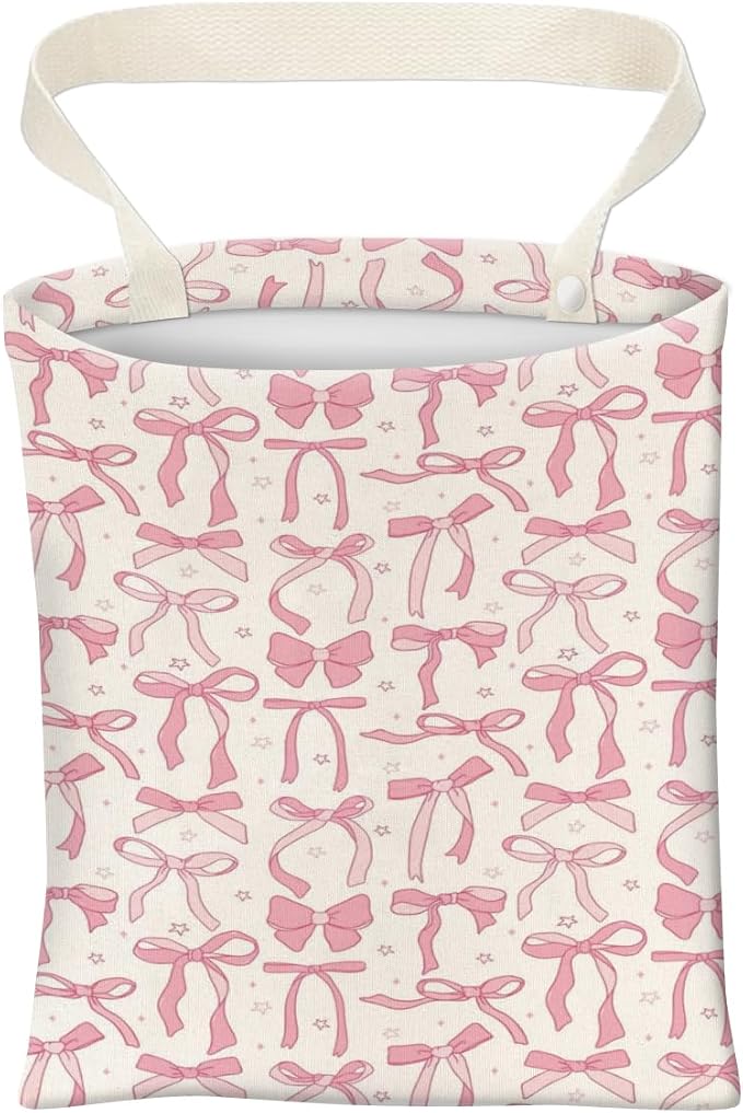 Car Trash Can, Cute Car Trash Bag, Hanging Car Organizer and Storage Bag, Trash Bin for Car Accessories, Vehicle, Travelling, Camping Cute Pink Bow