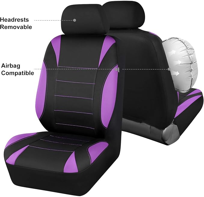 Waterproof Car Seat Covers Front Seats Only with 5mm Composite EVA, Neoprene Car Seat Cover with Separate Headrest Cover, Quick Setup Universal Fit for Car SUV Trucks,Airbag Compatible Purple