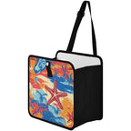 Car Trash Can Organizer Bin with Adjustable Strap for Back Front Seat Console Waterproof Leakproof Collapsible Portable 11 Inch Bright Summer Beach Starfish and Palm Tree
