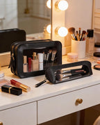 2Pack Clear Makeup Bags Set, Portable Makeup Brush Bag, Zipper Storage Bag Organizer Pouch, Versatile Storage Stationery, Travel Storage Bag, Portable Cosmetic Storage Bag (Black)