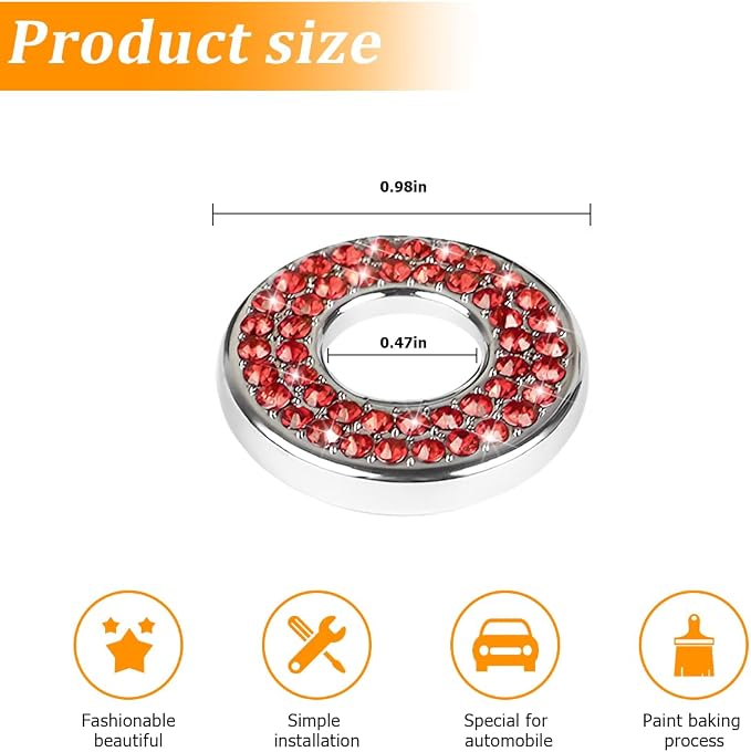 4 Pcs Bling Car Inner Door Lock Covers, Crystal Pull Rod Bolt Stickers, Sparkly Rhinestones Auto Door Bolt Decorations, Vehicle Lock Pin Cap Decors for C Class C200L GLC260 C260L (Red)