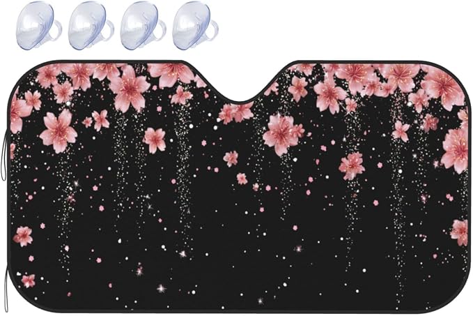 Windshield Sun Shade Black Blooming Cherry Flower Car Front Window Sunshade Cover for Truck SUV Blocks UV Rays Automotive Visor Interior Protector 51 x 27.5 inch