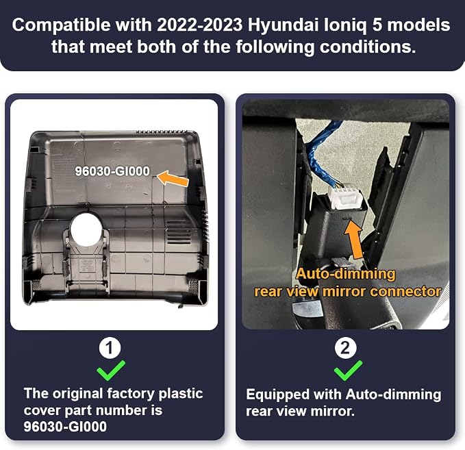 Dual 4K+Rear 1080P Dash Cam Adapts for Hyundai IONIQ 5 2022-2024 (6 Vents) SE Standard Range SEL Limited, OEM Look, WiFi & APP, 2 Way HD Video, Loop Recording G-Sensor, Easy to Set, 128GB Card