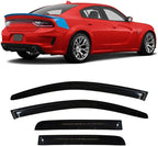 Durable Window rain Guards for 2011-2021 Dodge Charger, Original Tape-on Window Visors, Window Deflector for Cars, Dark Smoke, 4 PCS, WV94313