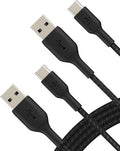 BoostCharge Braided USB-C to USB-A Charging Cable (3.3ft/1M) for iPhone 17 & 16 Series, Samsung Galaxy S25 Series, Google Pixel 10, iPad Pro, Nintendo Switch 2, Carplay, & More - Black (2-Pack)