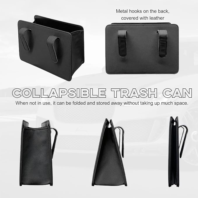 Yourkar Car Trash Can, Foldable Waterproof Leather Car Garbage Organizer Holder, Automotive Mini Dustbin Container with One Roll Trash Bag, Universal Interior Car Accessories (Dark Brown)