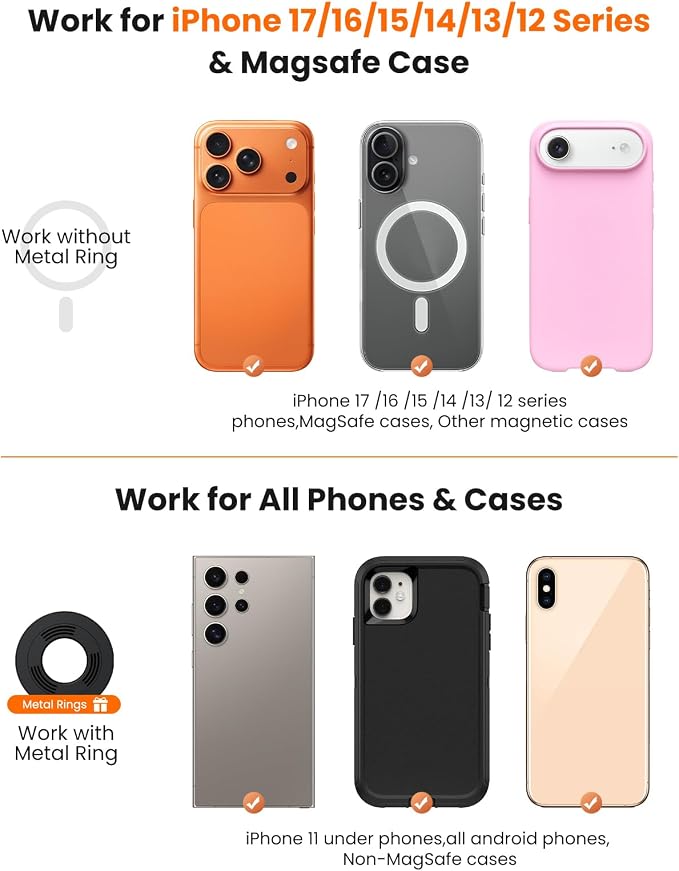 Magnetic Car Phone Holder for MagSafe, Reinforced Zinc Alloy Hinge, Suction Cup Car Phone Mount for Dashboard/Windshield, 360° Rotatable & Foldable Phone Holder for iPhone 17 16 15 14 13 12