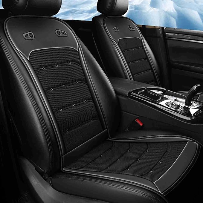 Universal Cooling Car Seat Cushion 12V 24V Front Seat Cooled Cover with Intelligent Twin Turbo Fans for Cars and Trucks, Breathable Ventilated Summer Seat Protector with 24 Air (Black)