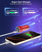 Fast Car Charger for iPhone 16,USB C Charging iPhone 2Pack Dual USB C Port Car Charger Block Cigarette Lighter Adapter Plug with Woven Braided USBC to USBC Cord for iPhone 16/16 Pro/15/iPad(Red)