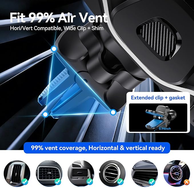 2026 New Car Vent Phone Holder [Thick Cases Friendly] Rotatable Universal Phone Mount for Your Car with Wide Clamp, Car Phone Holder Mount for iPhone 17 Pro Max 15 14 13 Samsung S25