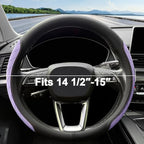 Nappa leather steering wheel cover,elegant diamond checkered design, non-slip wear-resistant, enhance driving comfort, suitable for steering wheel diameter 14 1/2‘-15’ models.Black and purple