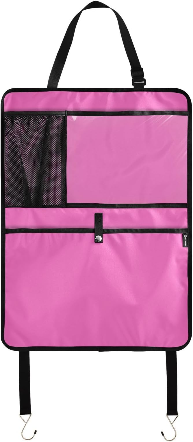 Hot Pink Car Seat Organizer for Kids Backseat Kick Mat with Adjustable Strap Backseat Protector for Vehicle SUV Cars 1 Pcs