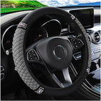 Bling Car Steering Wheel Cover, 15 Inch Rhinestones Soft Leather Elastic Steering Wheel Protector, Sparkly Crystal Diamond for Women Girls (Gray)