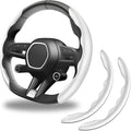 2pcs Carbon Fiber Anti-Skid Steering Wheel Cover, Anti-Skid Steering Wheel Cover/Segmented Steering Wheel Protector/Car Interior Accessories for Men/Women - Durable(White)