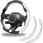 2pcs Carbon Fiber Anti-Skid Steering Wheel Cover, Anti-Skid Steering Wheel Cover/Segmented Steering Wheel Protector/Car Interior Accessories for Men/Women - Durable(White)