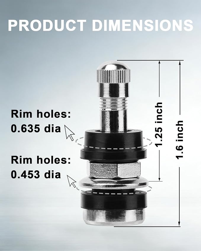 5 Pcs TR416 Metal Clamp-in Tire Valve Stems - High Pressure Tubeless Valves for 0.453" & 0.625" Rim Holes, Fit Cars, Trucks, Trailers & ATVs