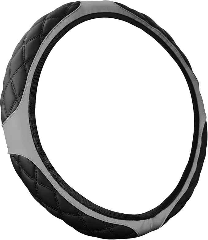 15 Inch Car Leather Steering Wheel Cover, Automotive Accessories Elastic Breathable Anti-Slip Soft Wheel Protector Fits Men and Women, Suitable for SUVs, Trucks, Vehicles and RVs (Gray)