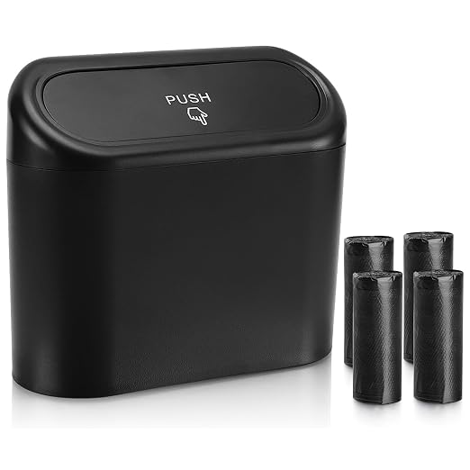 Car Trash Can with Lid, Leakproof Vehicle Garbage Organizer Holder Bin with 60 Pcs Trash Bags, Mini Auto Dustbin Interior Accessories Storage Container for SUV, Office, Home