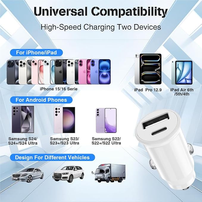 USB C Car Charger for iPhone 17 16 15 Pro Max, 40W Dual Port USB-C & USB-A Car Fast Charging Adapter, 2X6FT C to C Cable & A to C Carplay Cable for iPhone 17 16 15 Series/iPhone Air, iPad, Samsung-Red