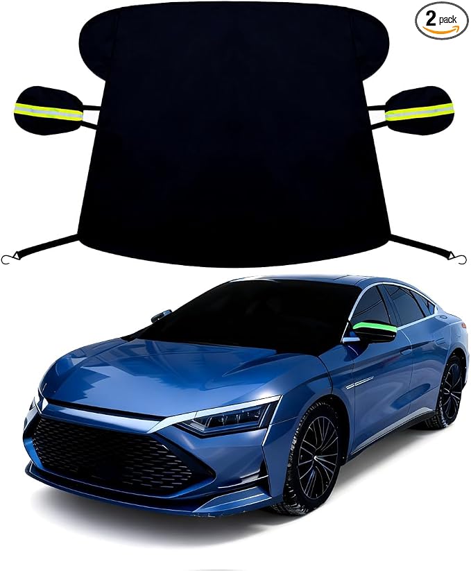 Car Windshield Sun Shade,2 Pack Two Sided Functional Windshield Covers for Snow and Snow,Windshield Protector for Cars, SUVs, Trucks,Secure Fit Waterproof Frost Cover