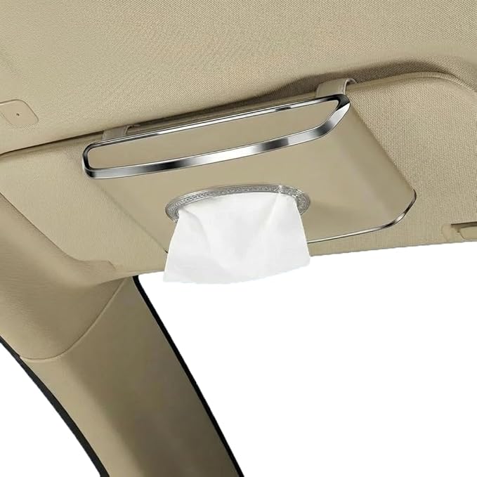 Faux Leather Car Tissue Box for Car Interior, Multi-Function Tissue Holder with Visor Clip, Armrest & Back Seat Napkin Organizer, Vehicle Tissue Dispenser Accessories (Beige Hanging)