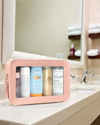 Clear Toiletry Bag, Portable Travel Makeup Pouch with Zipper, TSA Approved Organizer, PVC Cosmetic for Airport Airline Compliant Pink Car Accessories for Women (Pink)