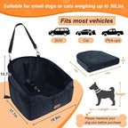 Dog Car Seat for Small & Medium Dogs, Detachable & Washable Booster Seat for Pets Up to 30lbs, Travel Bed with Storage Pockets and Safety Belt – Black