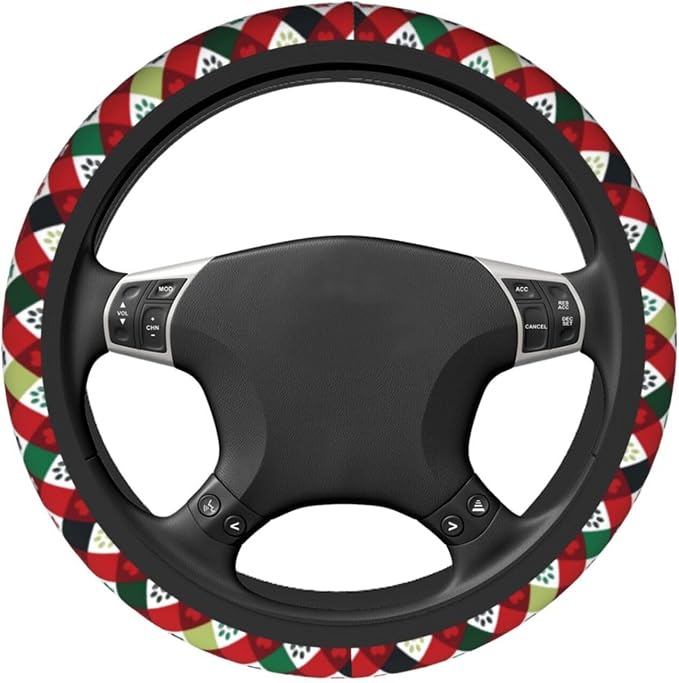 Christmas Red Plaid Dog Paw Prints Steering Wheel Cover Car Accessories Cute for Women Girls Girly Universal 15 Inch Neoprene Auto Interior Decor Anti Slip Car Truck Protector