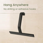 JustHang Shower Squeegee for Glass Doors, All-One-Piece Wider 12" Silicone Squeegee with Built-in Hook for Window, Mirror, Tile Wall, Car, Streak-Free Bathroom Cleaner Tool, 12-Inch Black